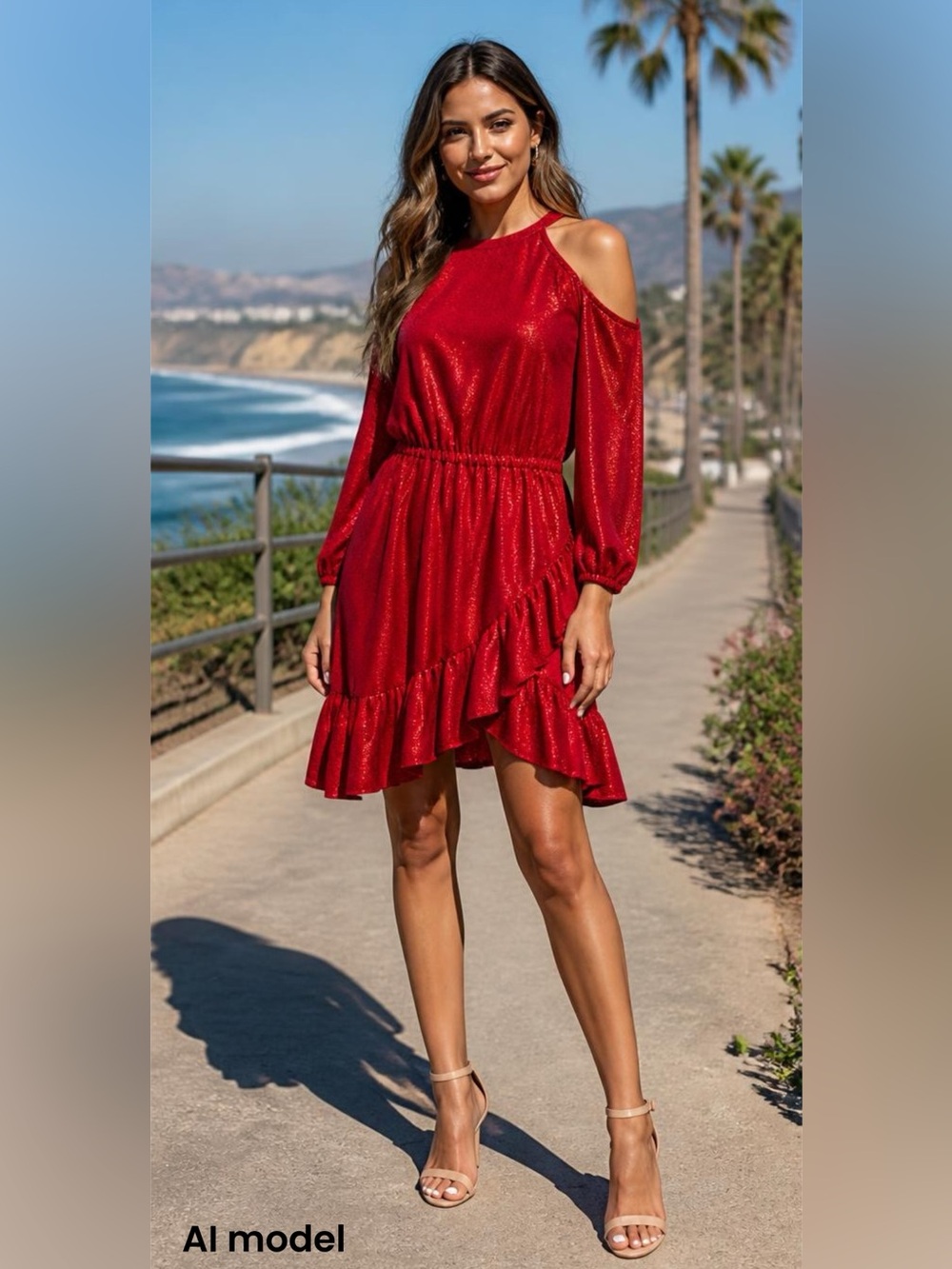 Michael Michael Kors Printed Cold Shoulder Dress‎ Women's S Crimson Long Sleeves